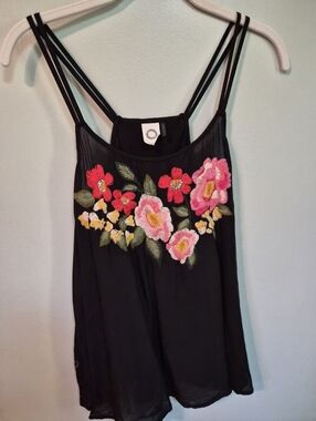 Anthropologie Black Floral Embroidered Double-Strap Camisole
